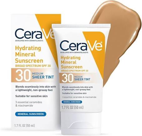 CeraVe Hydrating Mineral Sunscreen SPF 30 – Tinted, 50ml